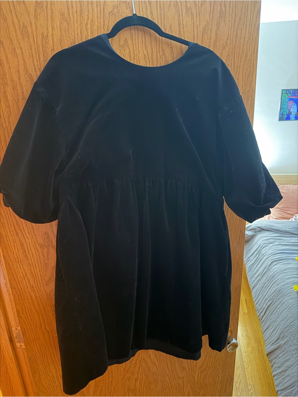 Everlane Black Mini Puff Dress - Velvet - Picture 2 of 4